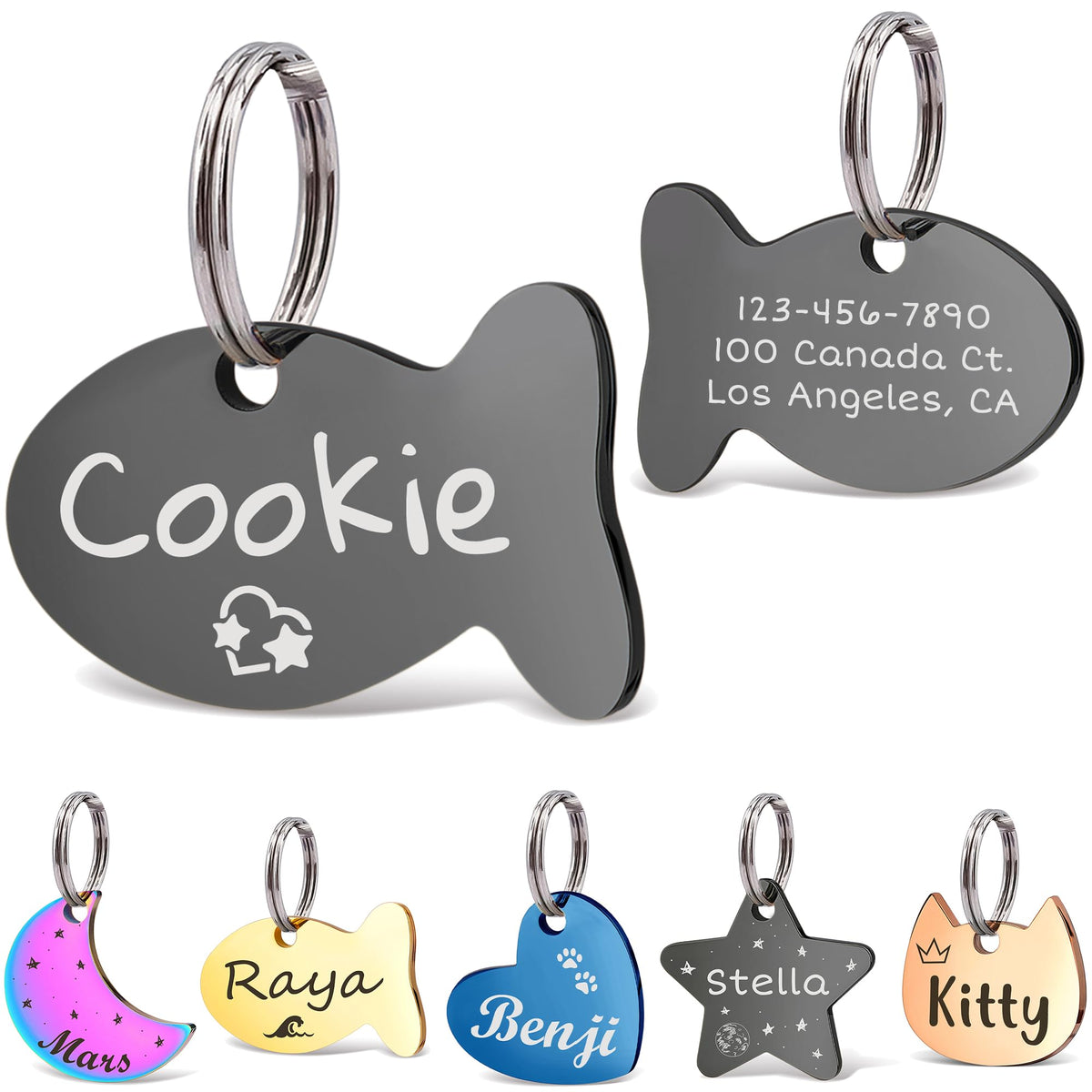 Anavia Small Size Dog Cat ID Tags, Small/XS Personalized Color Plated Stainless Steel Puppy Kitten Name Tags, Customized Engraved Nameplate Pet Collar Tag (Blue, Star)