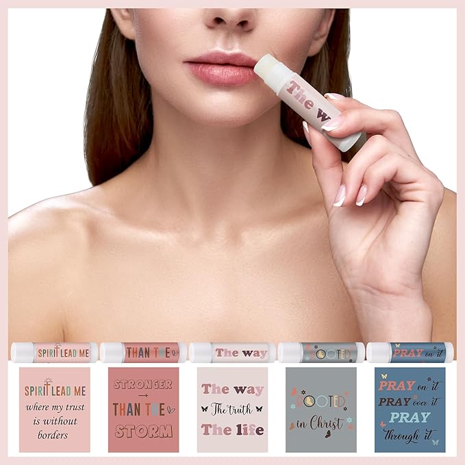 50 Pack Christian Religious Gifts Bulk Lip Balms for Women Men Religious Church Party Favors Bulk Bible Verse Lip Balm with Scripture Inspirational Gifts for Coworkers Staff Employee(Morandi)