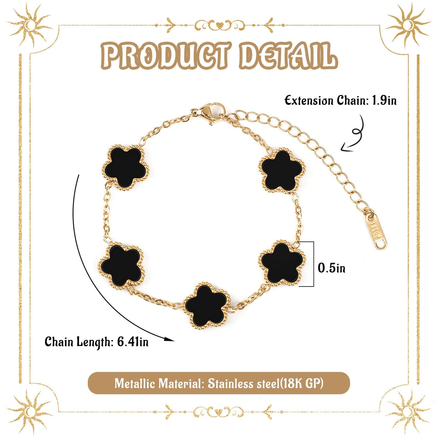 18K Black Gold Plated Clover Bracelet Bangle Set, 4pcs Stackable Four Leaf Gold Bracelet Set for Wife Mom Girlfriend