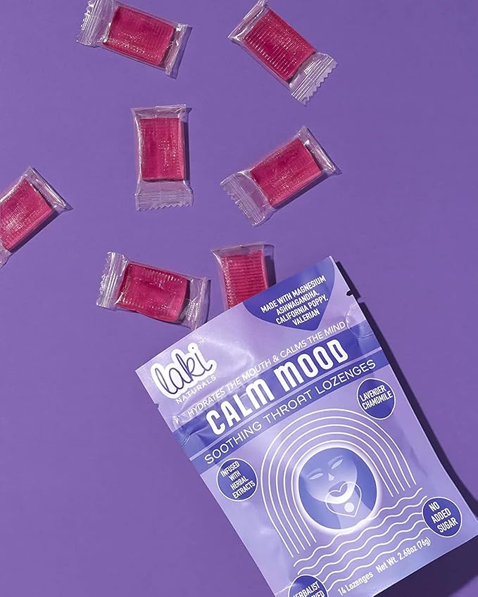Laki Naturals Lavender Chamomile Calm Mood Functional Herbal Lozenges (2 Pack) Throat & Mood Calming Hard Candies with Magnesium, Ashwagandha, California Poppy & Valerian