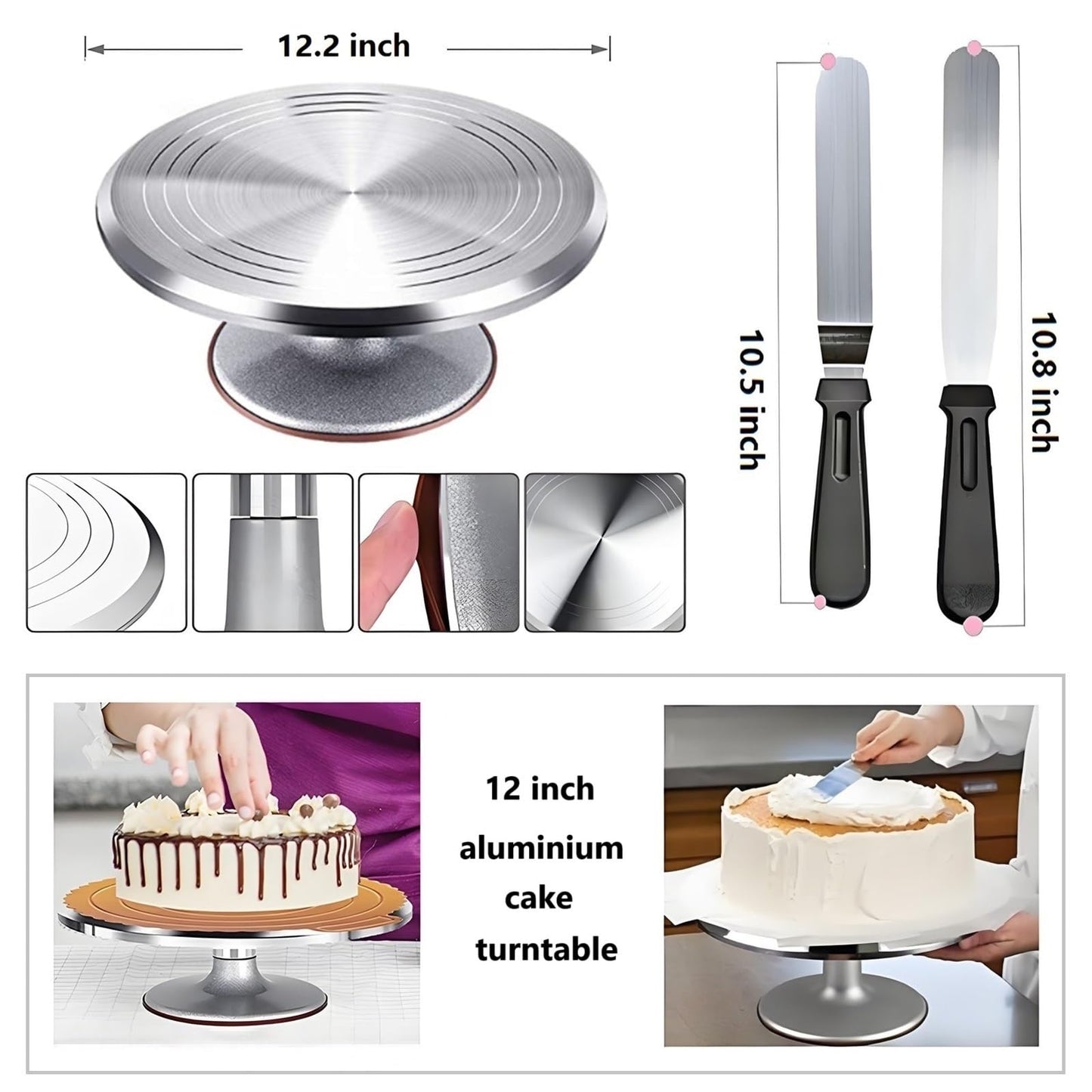 YOQXHY Cake Decorating Kit, 198 Pcs Baking Supplies Tools with Aluminium Cake Turntable, Leveler, 24 Numbered Icing Tips, 2 Spatulas, 3 Scrapers, 2 Couplers, 50 Pastry Bags, 50 Cupcake Liners & More