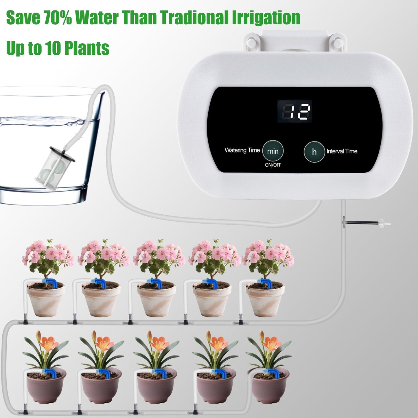 Lewisia Automatic Drip Irrigation Kit with Timer for 10 Potted Plants Self Watering System DIY Plant Waterer Auto-Irrigation Set for Garden Raised Beds Patio Lawn Greenhouse