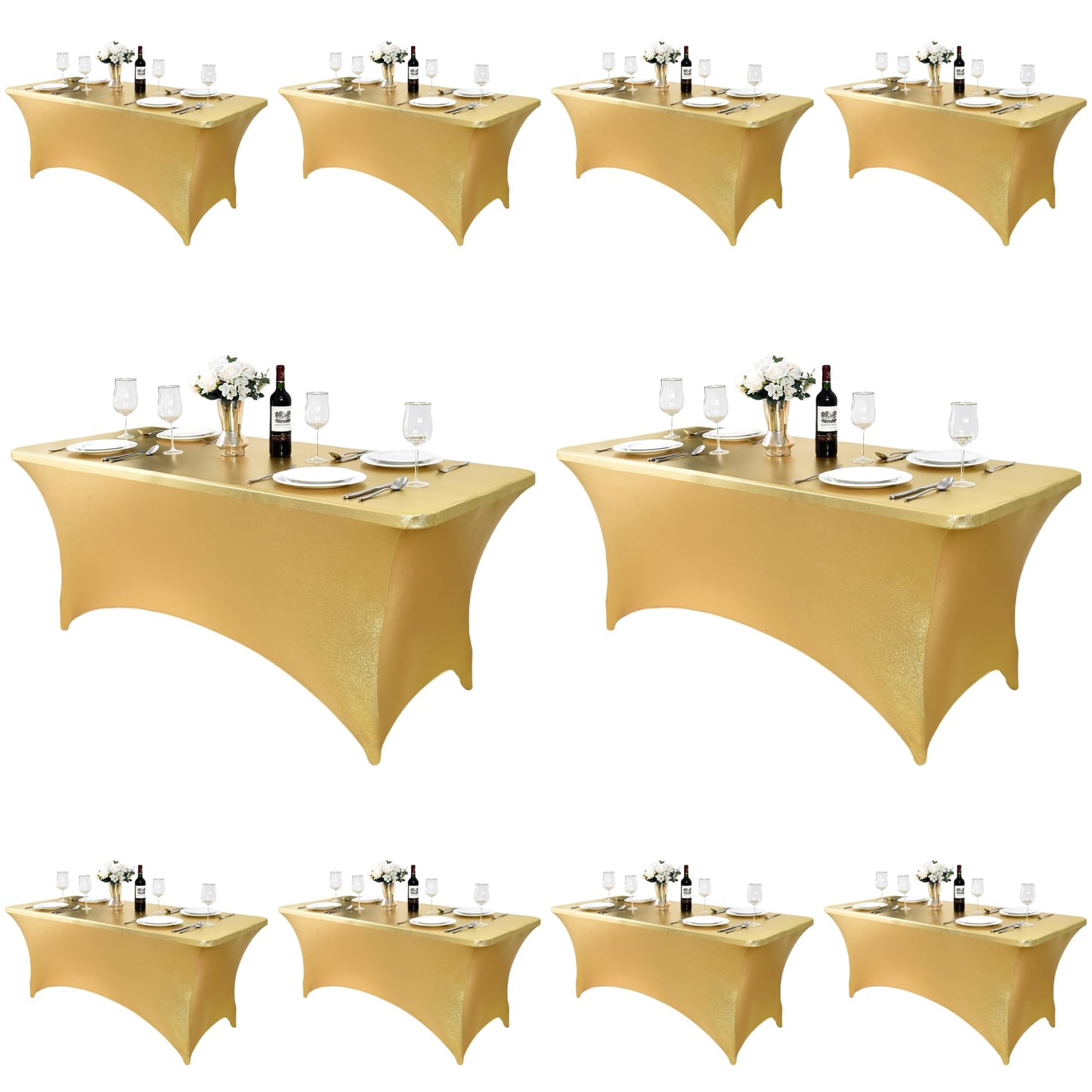 ZarzaaSik 10-Pack 6ft Spandex Table Covers for Rectangle Standard Folding Tables - Wrinkle Resistant Stretch Tablecloths - Ultimate Fitted Table Protector for Parties, Banquet, Wedding