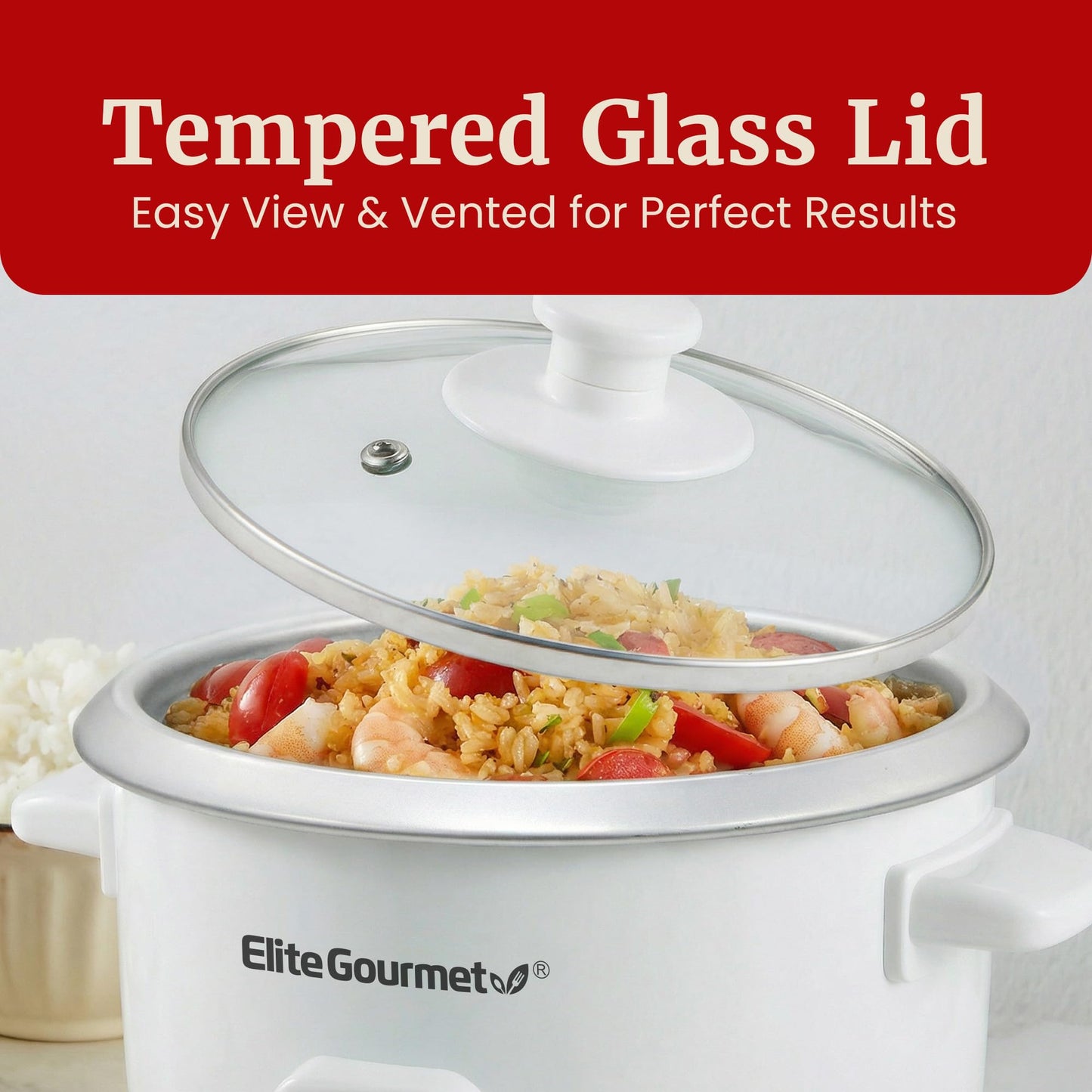 Elite Gourmet ERC-003X Electric Rice Cooker with Automatic Keep Warm Makes Soups, Stews, Grains, Hot Cereals, 6 Cups Cooked (3 Cups Uncooked), White