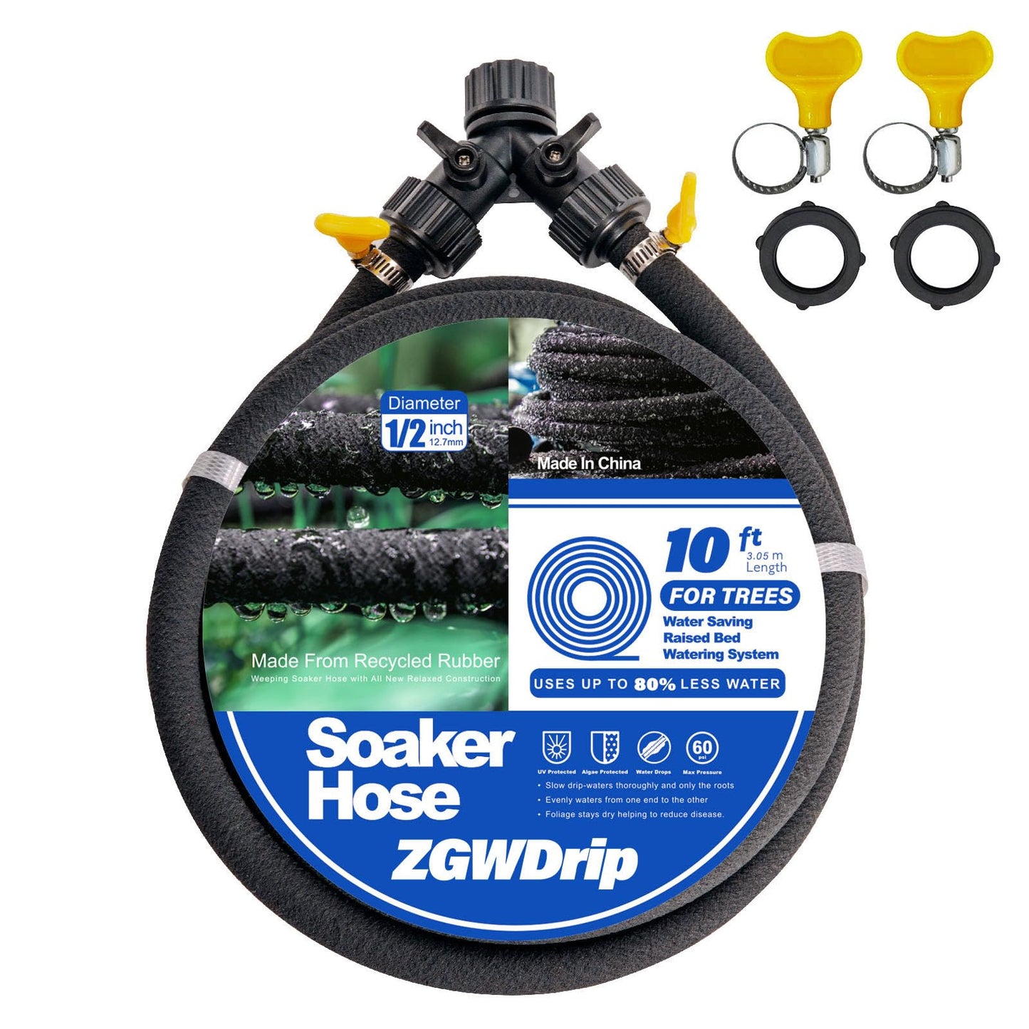 ZGWDrip 10FT for Trees 1/2" Water-Saving Soaker Hose with Solid Brass Connectors, Drip Irrigation Kit