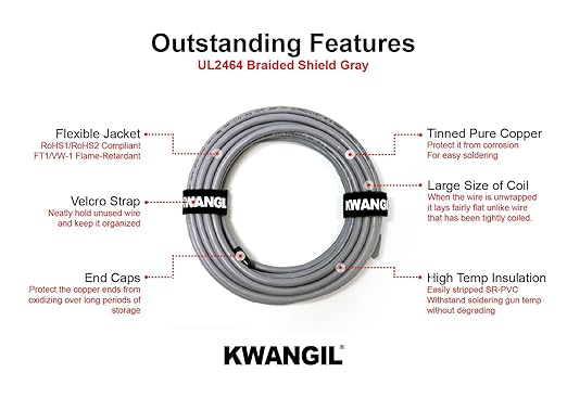 KWANGIL 3C 14AWG AMESB Shielded Cable Wire (UL2464) - Flexible Str TC, PVC Ins, OS+Drain+TC BRD, PVC JKT for CNC Machine, Stepper Motor, VFD Spindle (Gray 100FT)