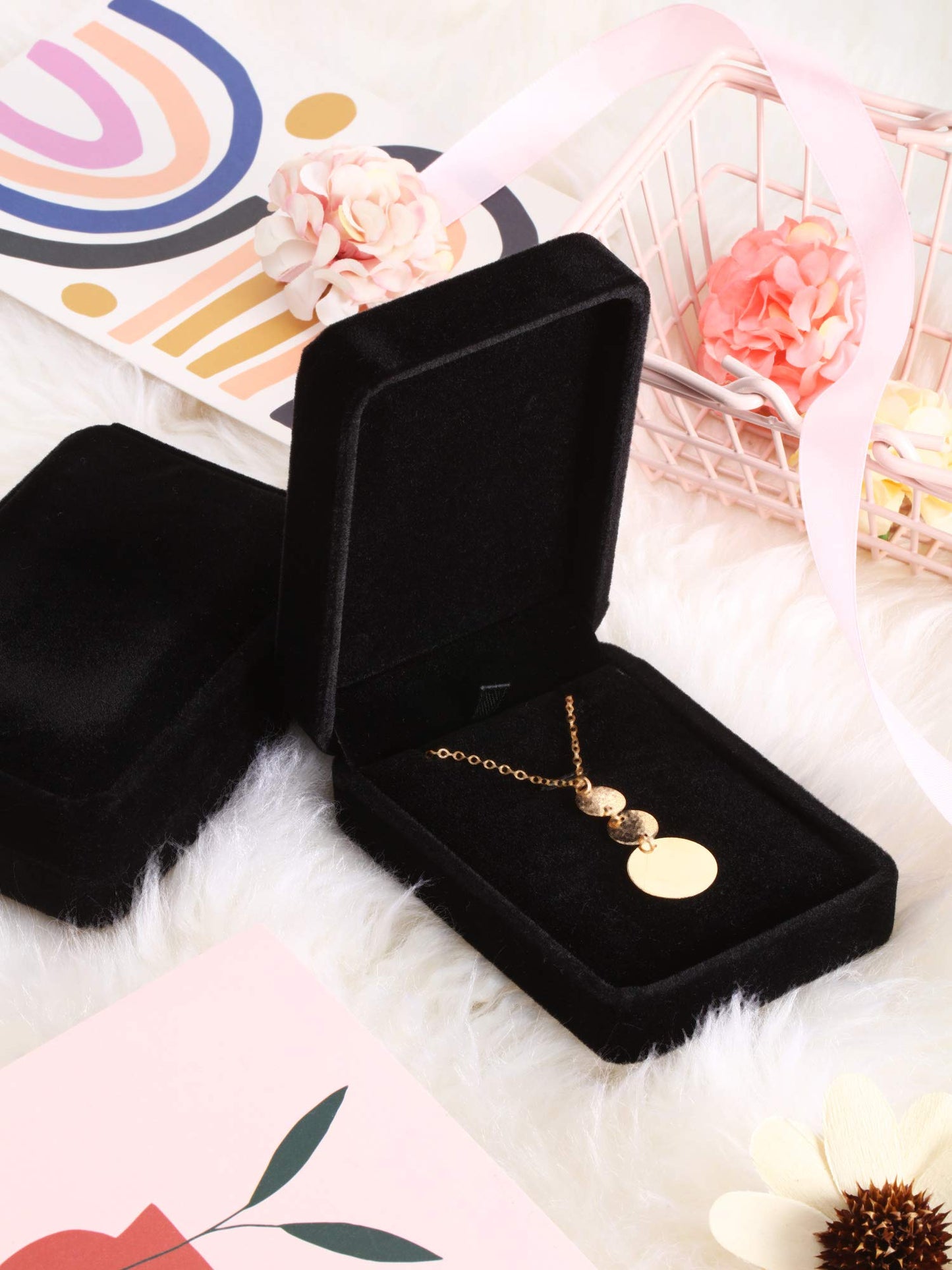 Hicarer 12 Pieces Velvet Necklace Pendant Gift Box Black Jewelry Necklace Pendant Storage Display Case for Proposal Engagement Wedding Birthday