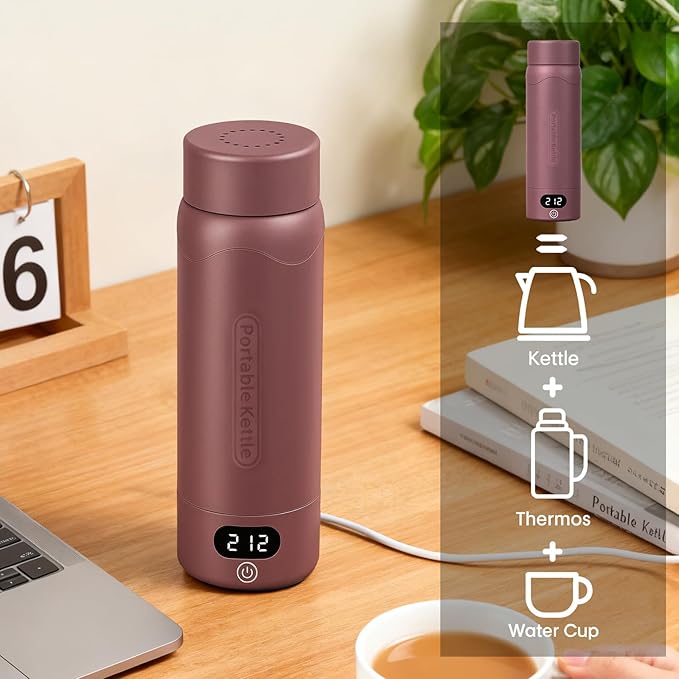 Travel Electric Kettle Portable Mini Kettle, 316 Stainless Steel 16.91Oz/500mL, Small Hot Water Boiler with 4 Temperature,Fast Boiling water with Auto Shut-Off and Boil Dry Protection Cranberry