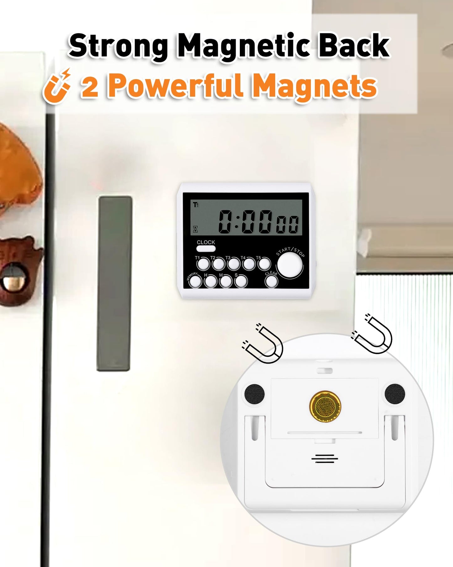TPNEG Digital Kitchen Timer: 5-Channel Magnetic Digital Clock Timer with Count Up/Down, Alarm, and Replaceable 3A Battery - Ideal for Cooking Pasta and More, Food Timer for Seniors