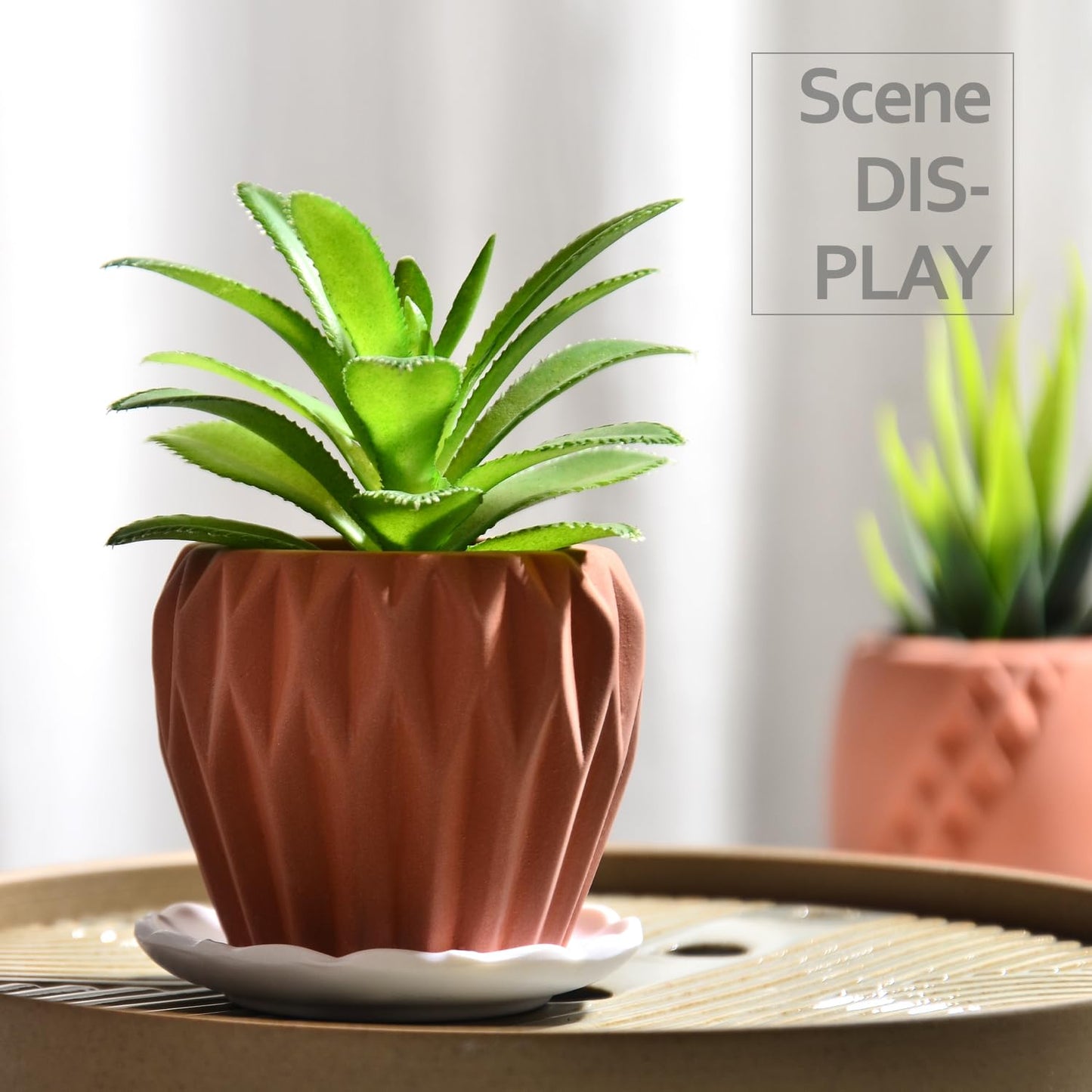 B SEPOR Ceramic Planters Handmade Mini Clay Flower Pot for Small Indoor Plant Succulent Cactus with Melamine Saucer Tray (Terracotta)