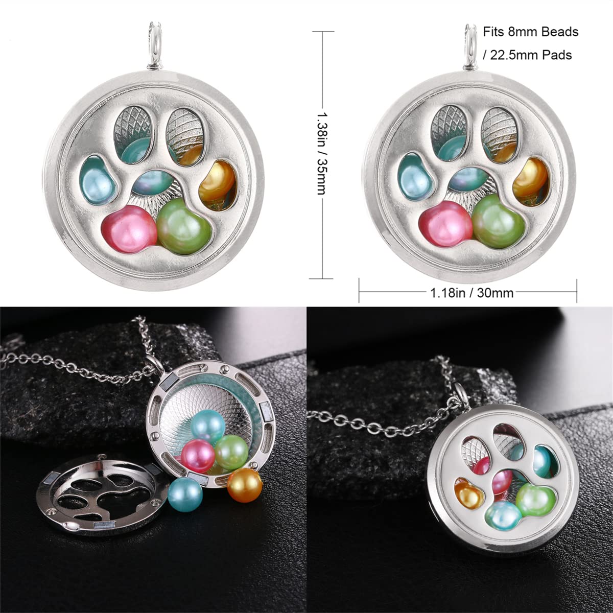 Vie jeune 5pcs Mixed Pearl Cage Floating Pendant Aroma Diffuser Charms Stainless Steel Tone Perfume Essential Oil Diffuser Necklace Pendant Locket Jewelry (Style 3)