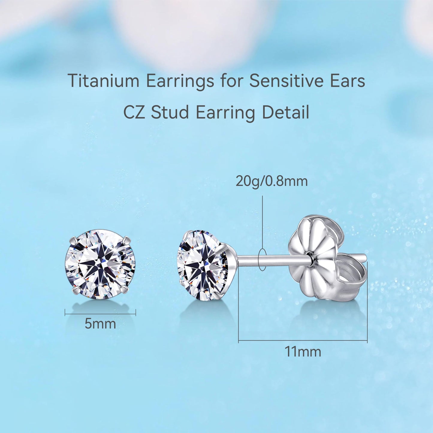 Limerencia Hypoallergenic G23 Titanium Earrings, F136 Implant Grade Pure Titanium, Suitable for Sensitive Ears with Birthstone Crystals CZ Simulated Diamonds (White Gems)