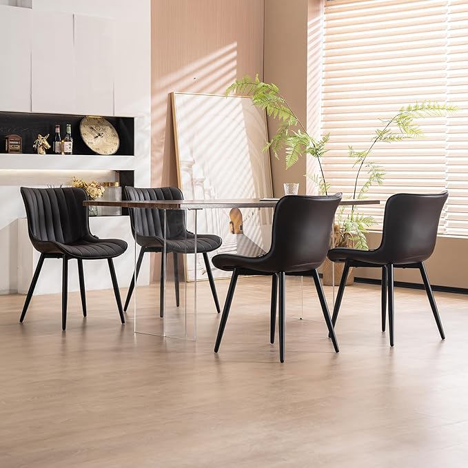 YOUNUOKE Dining Chairs Set of 2 Upholstered Mid Century Modern Kitchen Chair Comfortable Armless Faux Leather Accent Chair with Metal Legs for Guest Waiting Reception Living Room, Dark Brown