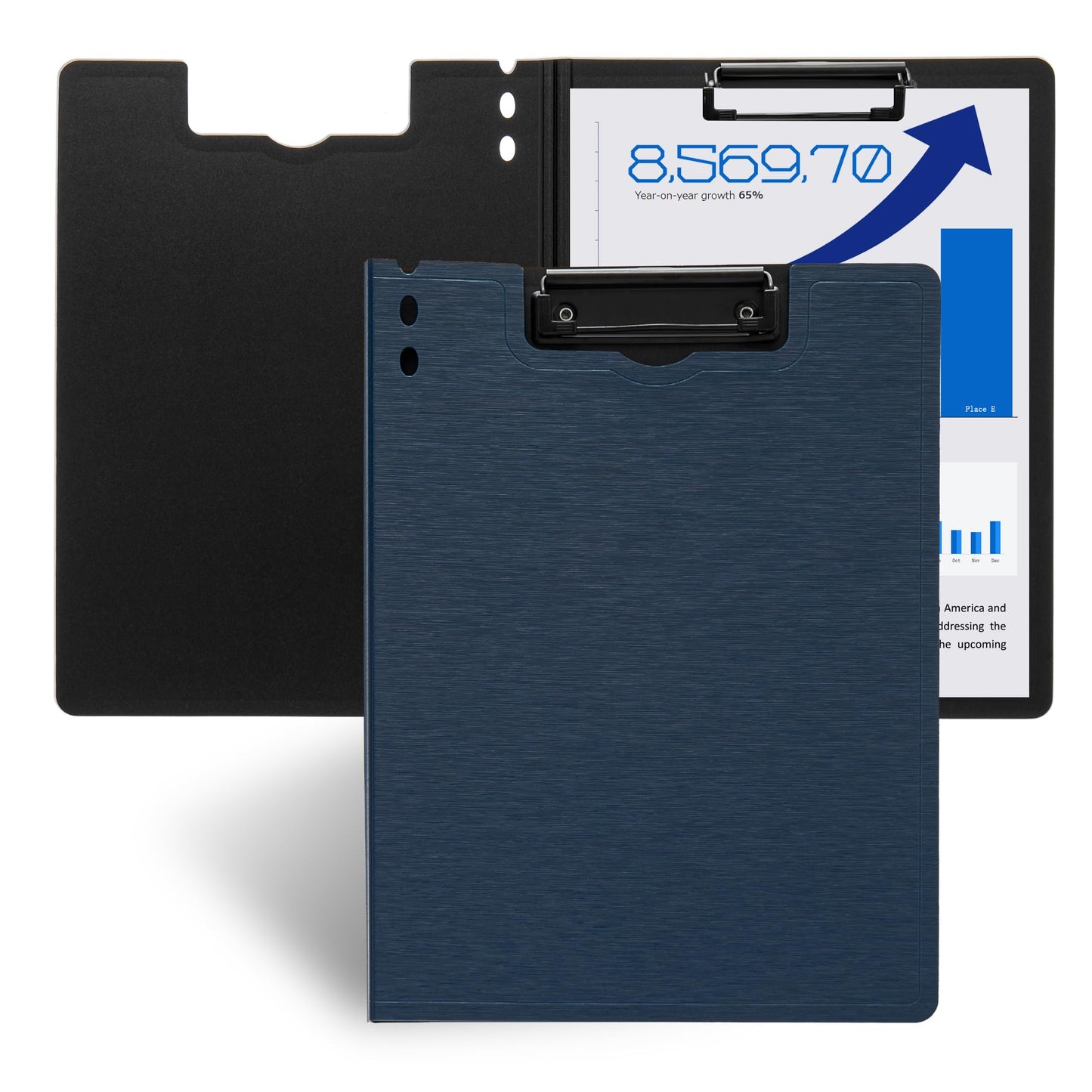 Y YOMA Clipboard Folder, A4 Foldable Plastic Clipboard with Metal Clip, 360° Rotating Cover, Waterproof Work Folder for Home, Office, School, Field Work, Outdoor - 2 Pack, Dark Blue