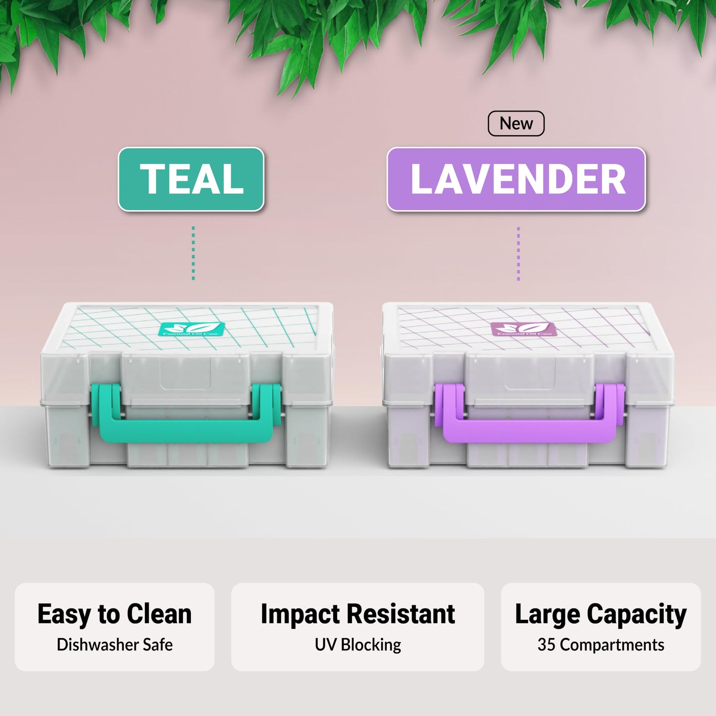 GPG2 Essential Oil Organizer for 35 Bottles, Hard Shell Storage Case with Shelf Display Lid & Travel Handle, Fits 5ml/10ml/15ml, Roller Bottles, Compatible with Top Brands, Lavender
