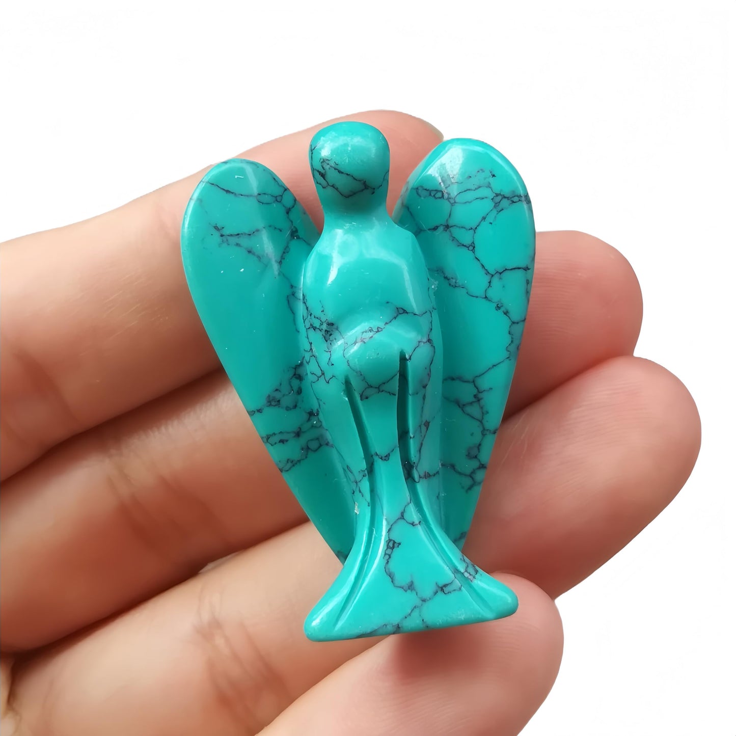 Afucats Synthetic Green Howlite Turquoise Healing Guardian Angel Indoor Decorative Stone,1.5 Inches Carving Pocket Palm Statue,Gift for Her Christmas Décor