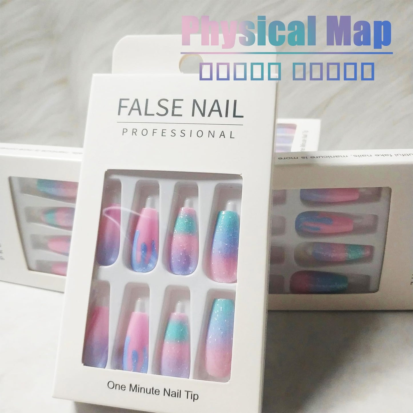 Coquette 24Pcs Rainbow Gradient Coffin Nails with Macaron Design - Sparkly Medium Glossy Glitter Manicure Art Acrylic False Nails