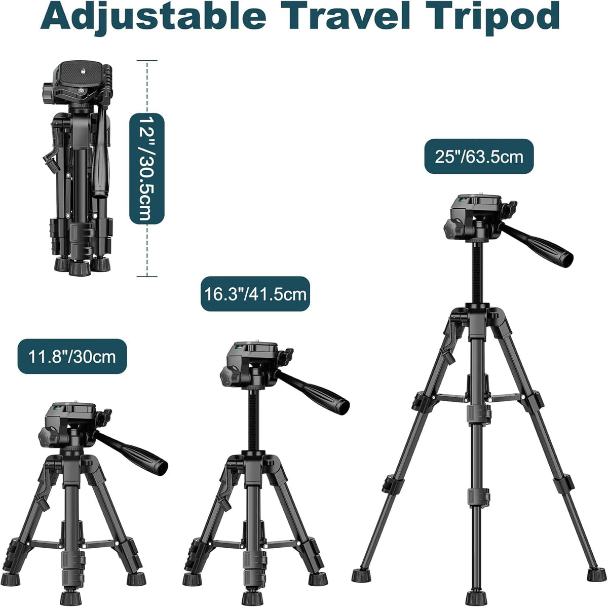 JOILCAN Mini Tripod for Camera, 25" Tabletop Camera Tripod, Portable Travel Tripod w/Phone & Tablet Holder, Lightweight Aluminum Tripods for DSLR Phone
