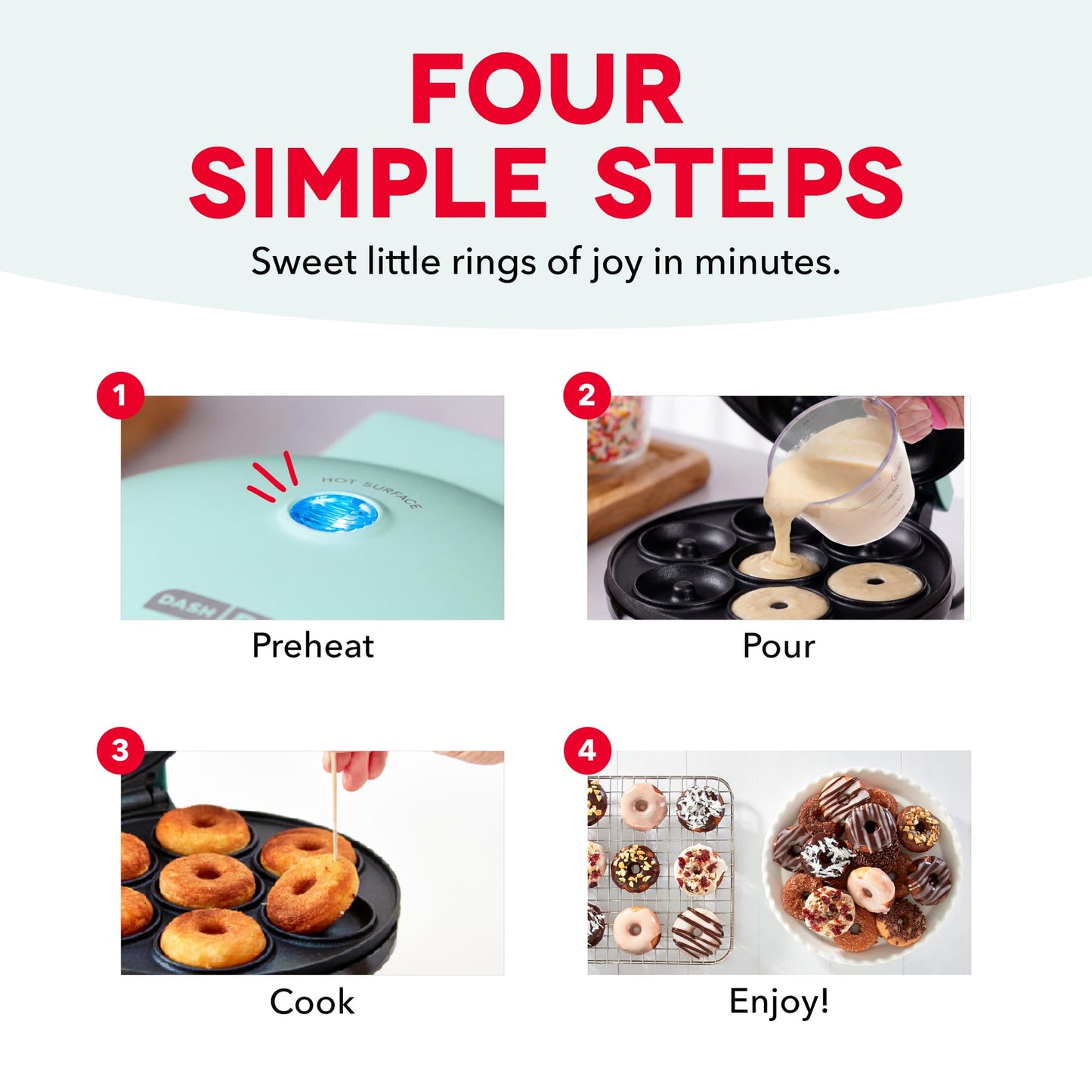 Dash Express Mini Donut Maker - Homemade Dessert Maker - Features Double-Sided, Non-Stick Surface & Space-Saving Design - Makes 7 - Aqua