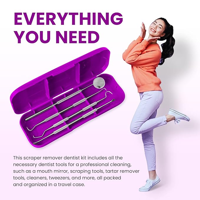 Dental Duty Dental Tools, Dental Pick for Teeth Cleaning Tools – Plaque Remover for Teeth with Teeth Cleaning Kit - Stainless Steel Dental Mirror for Teeth, Scraper and Scaler, (Purple)