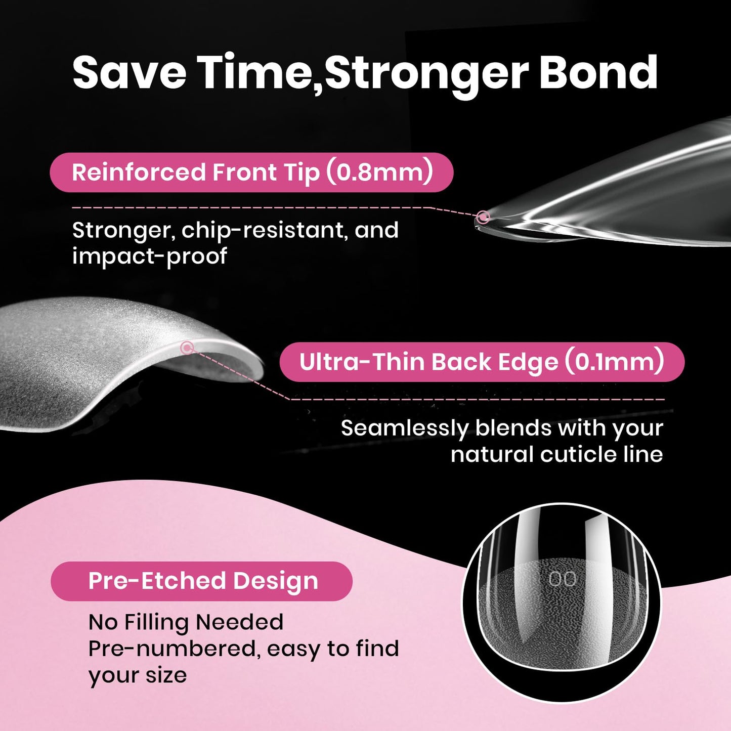 Beetles Gel Nail Tips Flat-X - Almond Coffin Medium, 320pcs 16 Sizes, Pre-Etched Half Matte Full Cover Soft Acrylic False Nail Tips Easy DIY Press on Nail Extension Salon for Flat & Natural Nail Beds