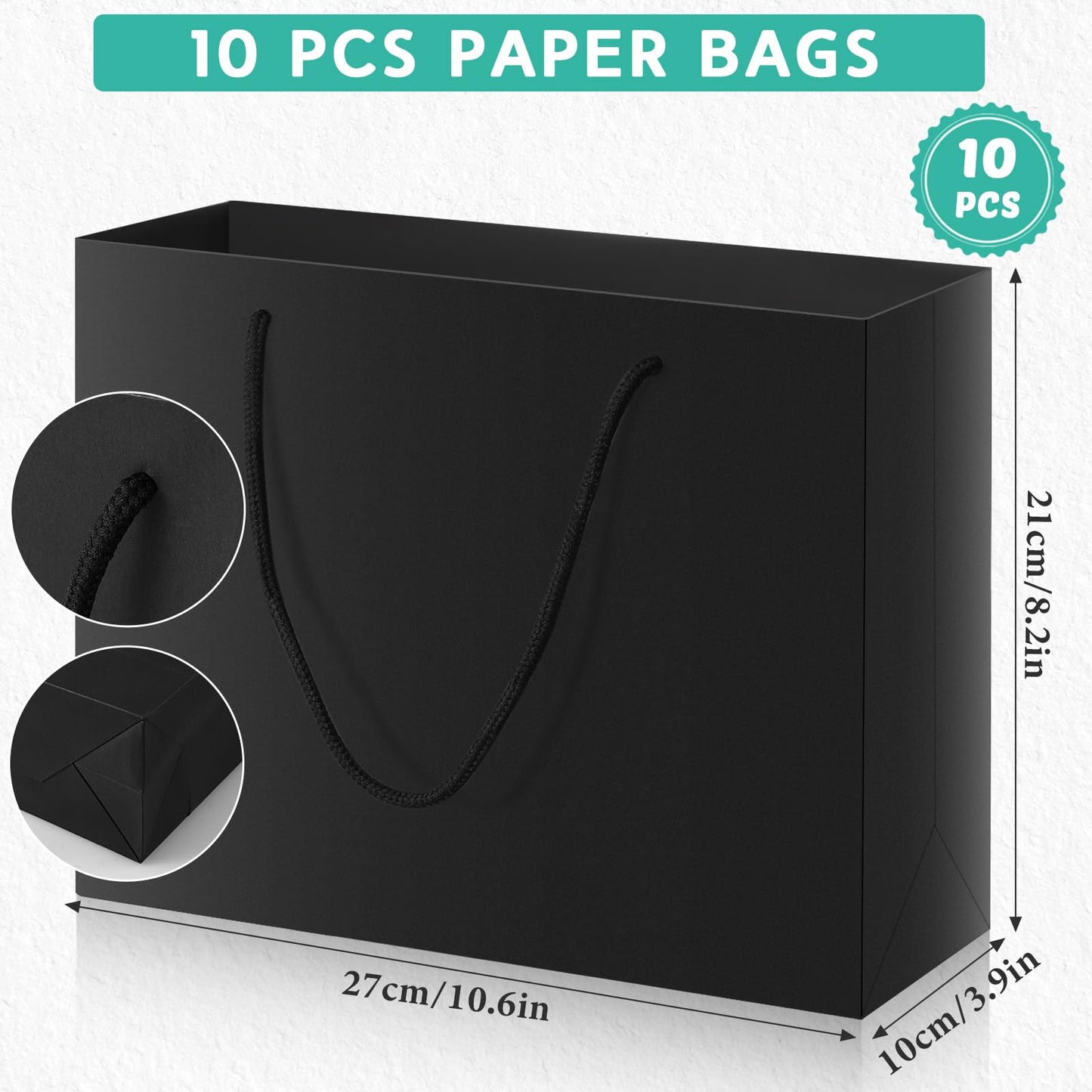 Jetec 10 Set 9.8 x 7 x 3.3 Inch Luxury Gift Boxes with Lids and Ribbon Paper Bags,collapsible Present Box for Birthday Wedding Proposal Valentines Day(Black)