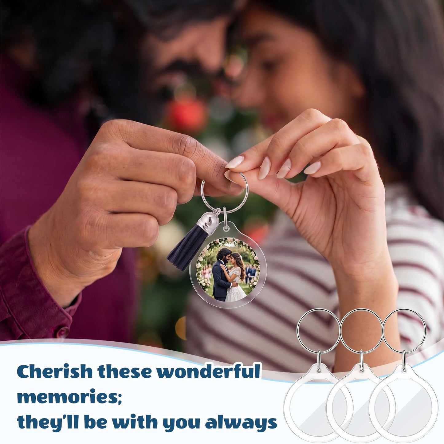 Yaomiao 50 Set Acrylic Photo Frame Keychain with Tassels, Custom Insert Photo Keyring Clear Blank Picture Keyring (Round)