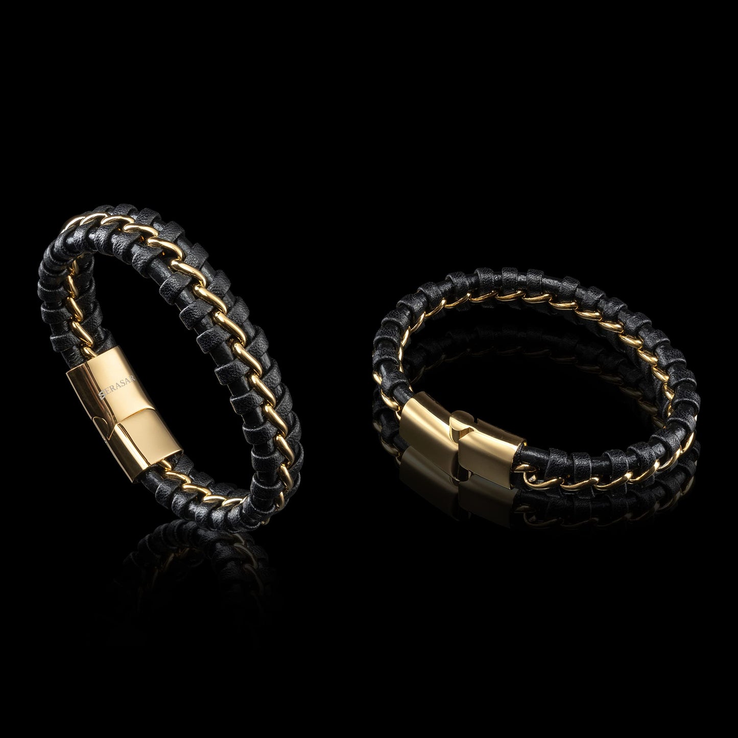 SERASAR Mens Bracelets Leather 17cm Gold Bracelet Men Gift Box Genuine Cowhide Braided Adjust Able Magnetic Clasp Multi Layer Wrap Rope Band Jewelry Magnet Accessories