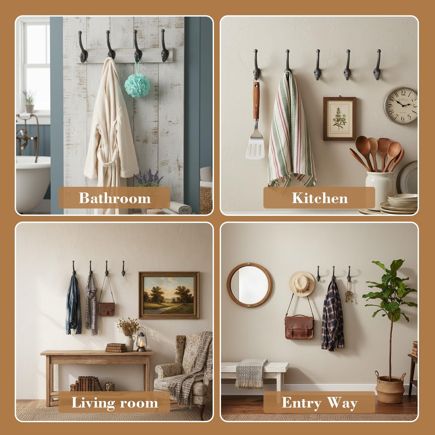 Frienda 20 Pack Rustic Cast Iron Coat Hooks Wall Mounted, Heavy Duty Double Robe Hooks with Screws and Anchors, Farmhouse Vintage Wall Hook for Coats, Hats, Towels, Bags, Keys, Entryway, Bathroom