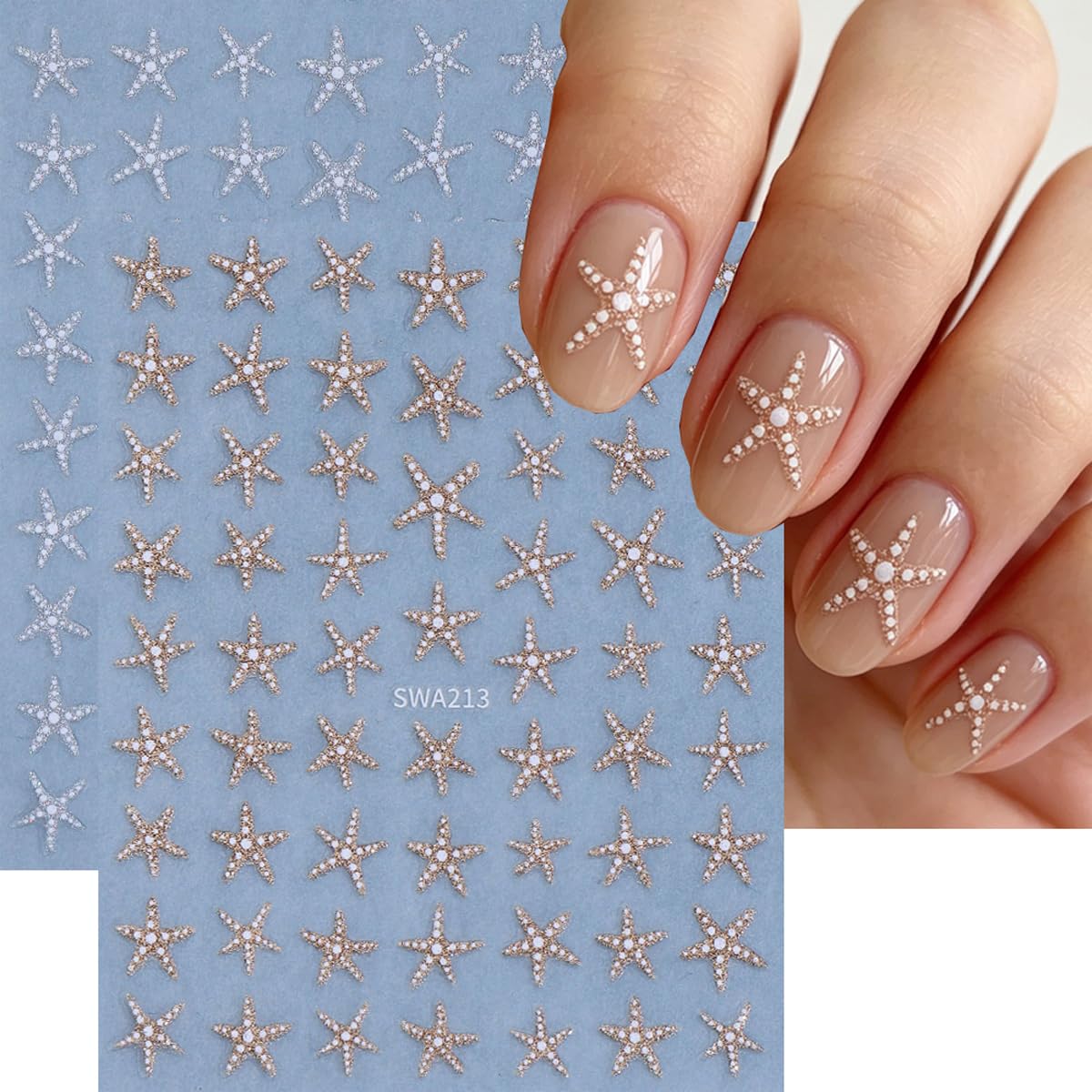 Summer Beach Nail Stickers 8 Sheets - Starfish, Sea Turtle, Palm, Fish & Whale Design, Self-Adhesive Nail Decals for Women, DIY Manicure Supplies