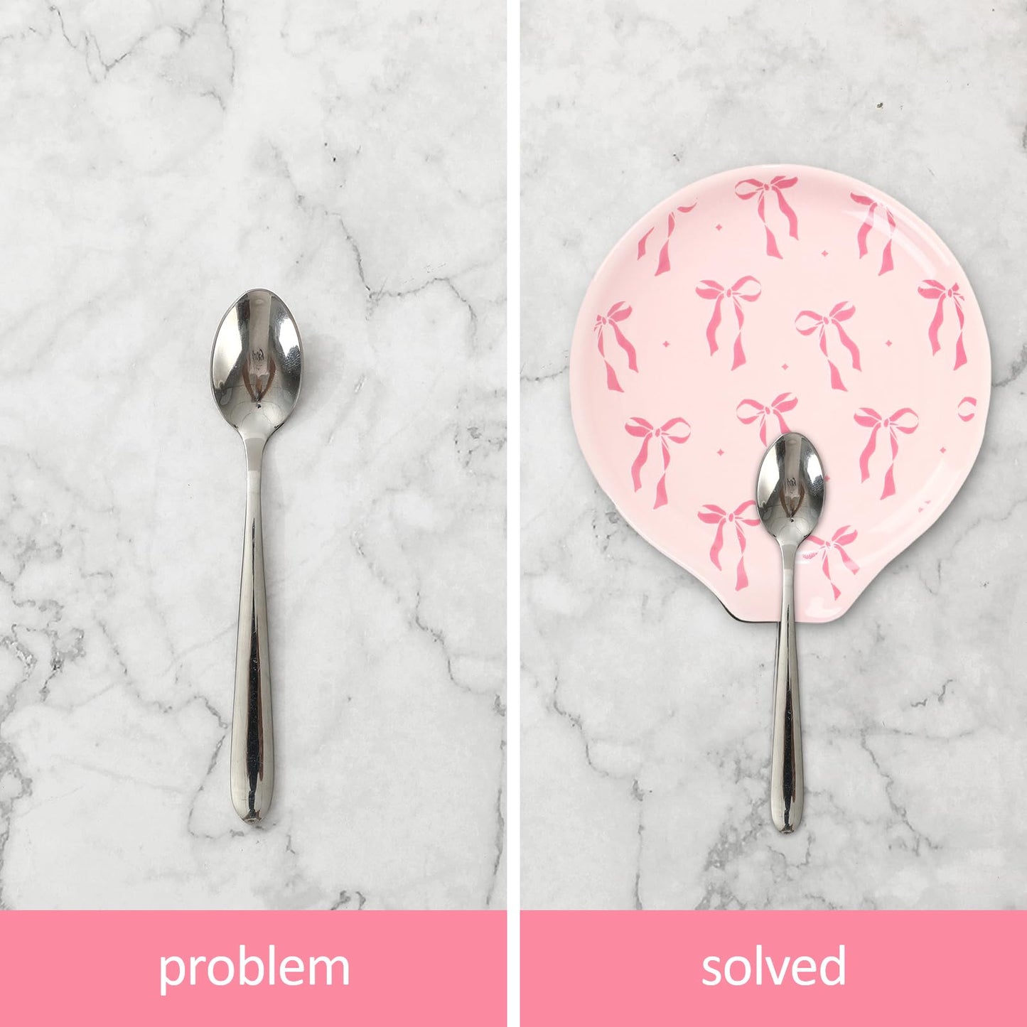 JarThenaAMCS 4.7inch Valentine's Day Pink Bow Spoon Rest Bowknot Small Coffee Ceramic Spoon Holder for Gift Coffee Stirrers Station Teaspoon Bar Stove Top Kitchen Counter Accessories