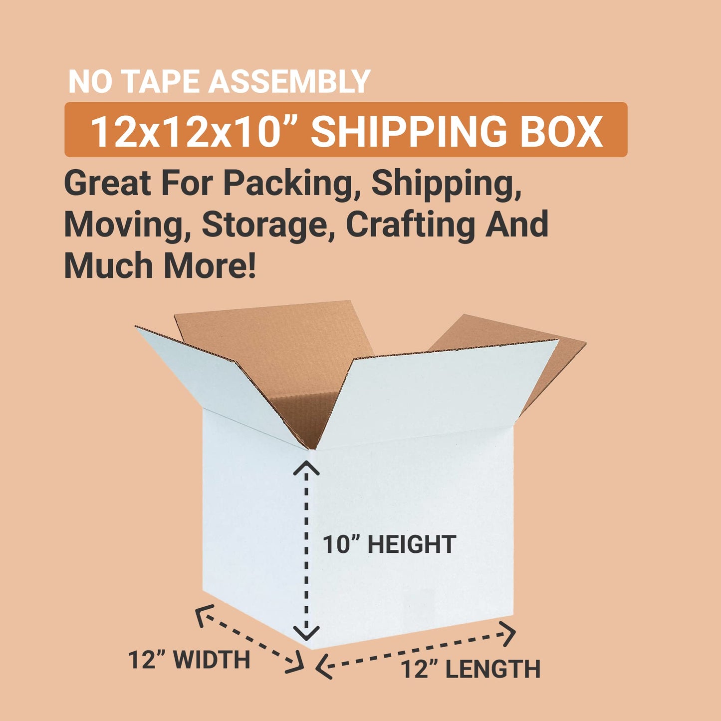AVIDITI White Shipping Boxes 12"L x 12"W x 10"H (25 Pack) Small Medium Mailing Box for Small Business Packaging, Mailers, Gifts & Storage