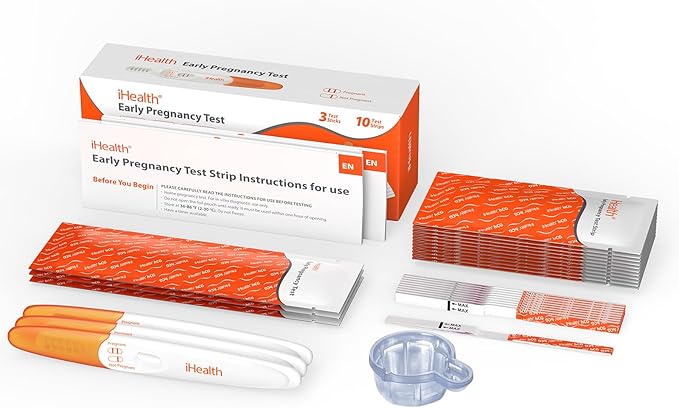 iHealth Early Detection Pregnancy Test Kit: 3 Test Sticks +10 Strips & 10 Cups | 99% Accurate Home HCG Tests, Results 6 Days Sooner, 10mIU/mL Sensitivity