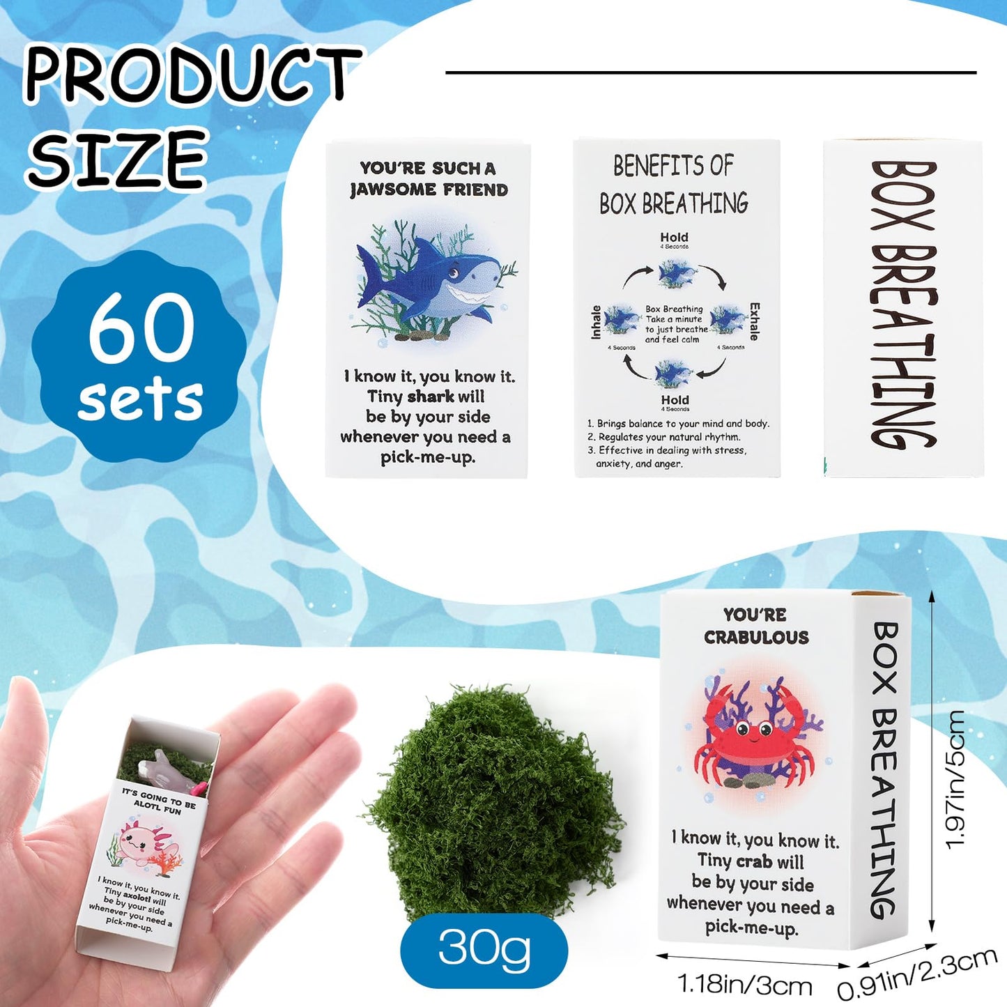 Halloscume 60 Sets Employee Appreciation Gift Box Bulk Mini Resin Sea Ocean Animals Breathing Gift Bulk Emotional Support Positive Box for Staff Coworkers Team Mental Health Care