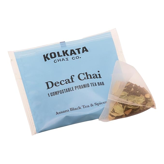 Kolkata Chai - Decaf Chai Tea Bag, 15 Count, Premium Assam Black Tea and Spices, Compostable Tea Bags, Vegan, All Natural