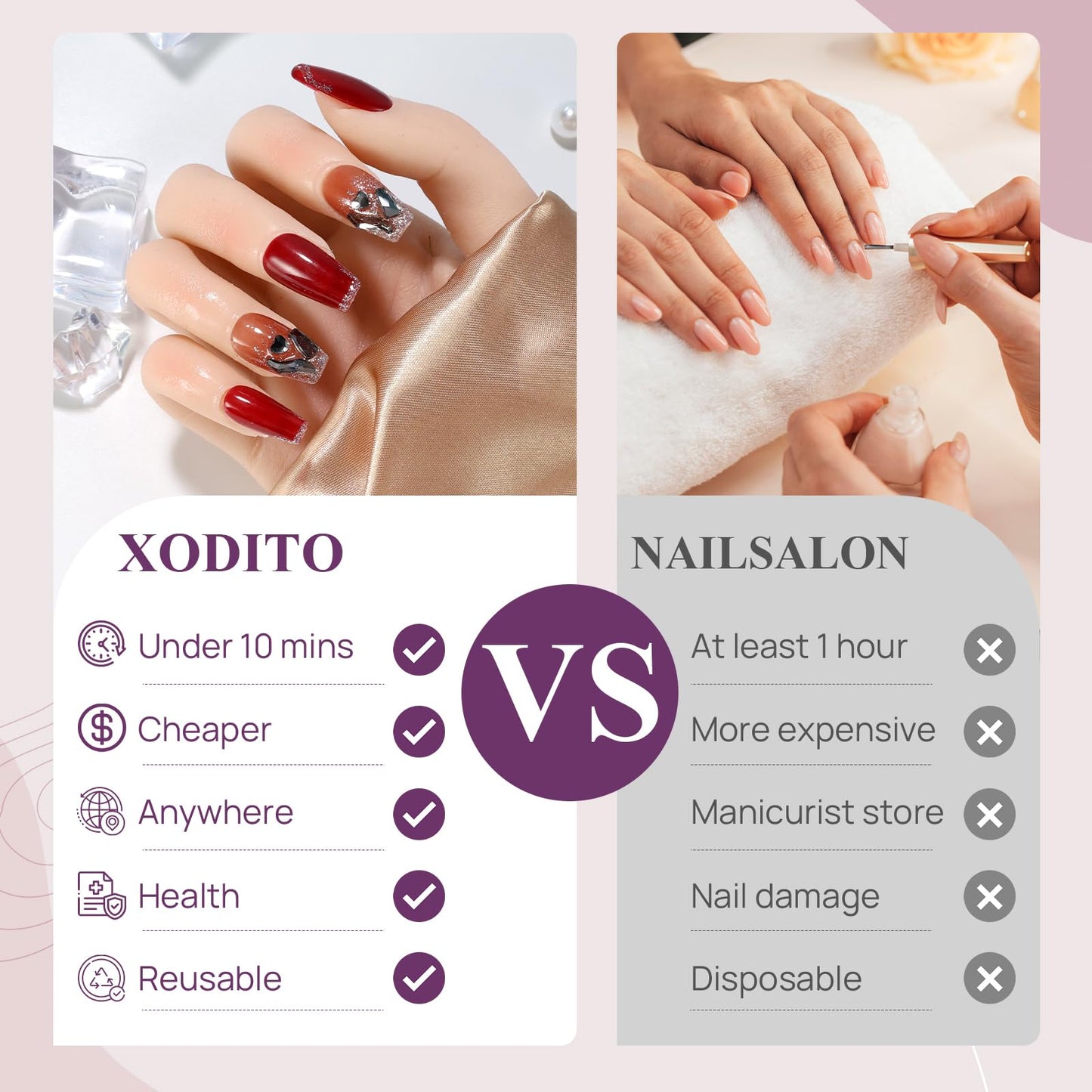 XODITO Fake Nails Set Red Medium Square Bling Glossy Rhinestone False Nail Tips, Press On Nails, Artificial Art Nails Finger Manicure for Women and Girls(CDJ0002-M)