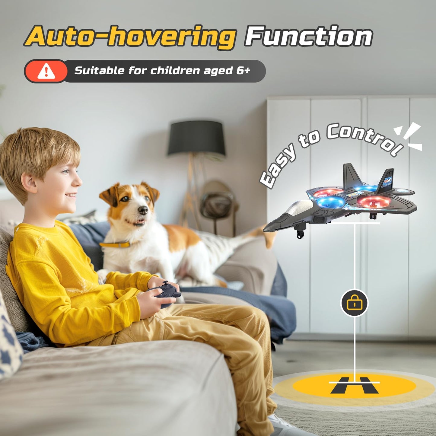Foam RC Airplane Drone for Kids, Remote Control Helicopter, Toy Plane Fighter Jet with LED Light, Auto Hover, 360°Flip, 2 Batteries (16 Mins Flight), Easy to Fly for Beginners