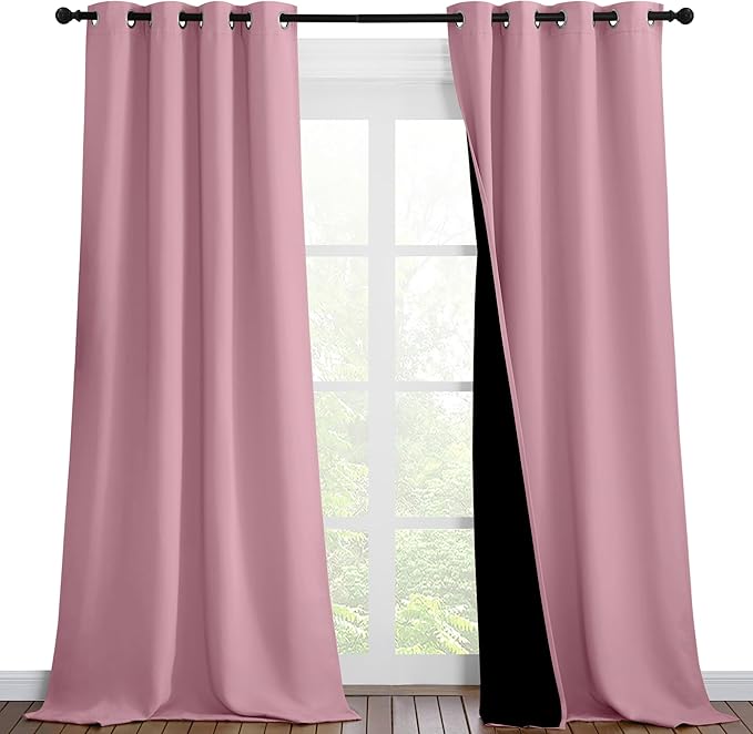 NICETOWN Crystal Pink Full Shade Curtain Panels, Pair of Thermal Insulated & Energy Efficiency Blackout Curtains for Living Room Windows, Lined Silky Performance Window Dressing (46" Wide x 90" Long)