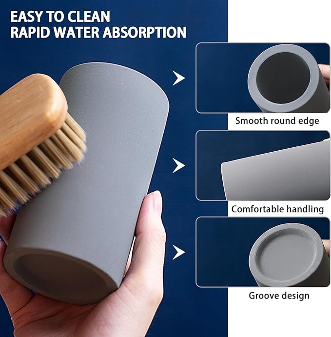 Diatomite Toothbrush Holder for Bathroom Sink, Countertop Organizer, Quick Dry Stand Cup for Toothpaste, Razors, Makeup Brushes - Water-Absorbent & Quick-Drying (Dark Grey, Height 4.3")