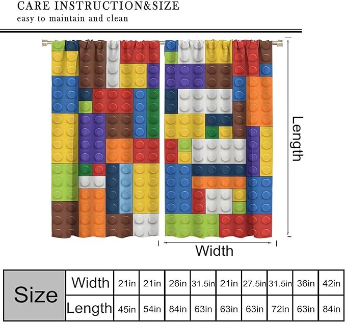 Kids Boy Curtain Blocks Toy Abstract Outline Colorful Geometric Brick Print Curtain for Boys Girls Nursery Room Curtains 42x63 Inch 2 Panels(Decor Curtains