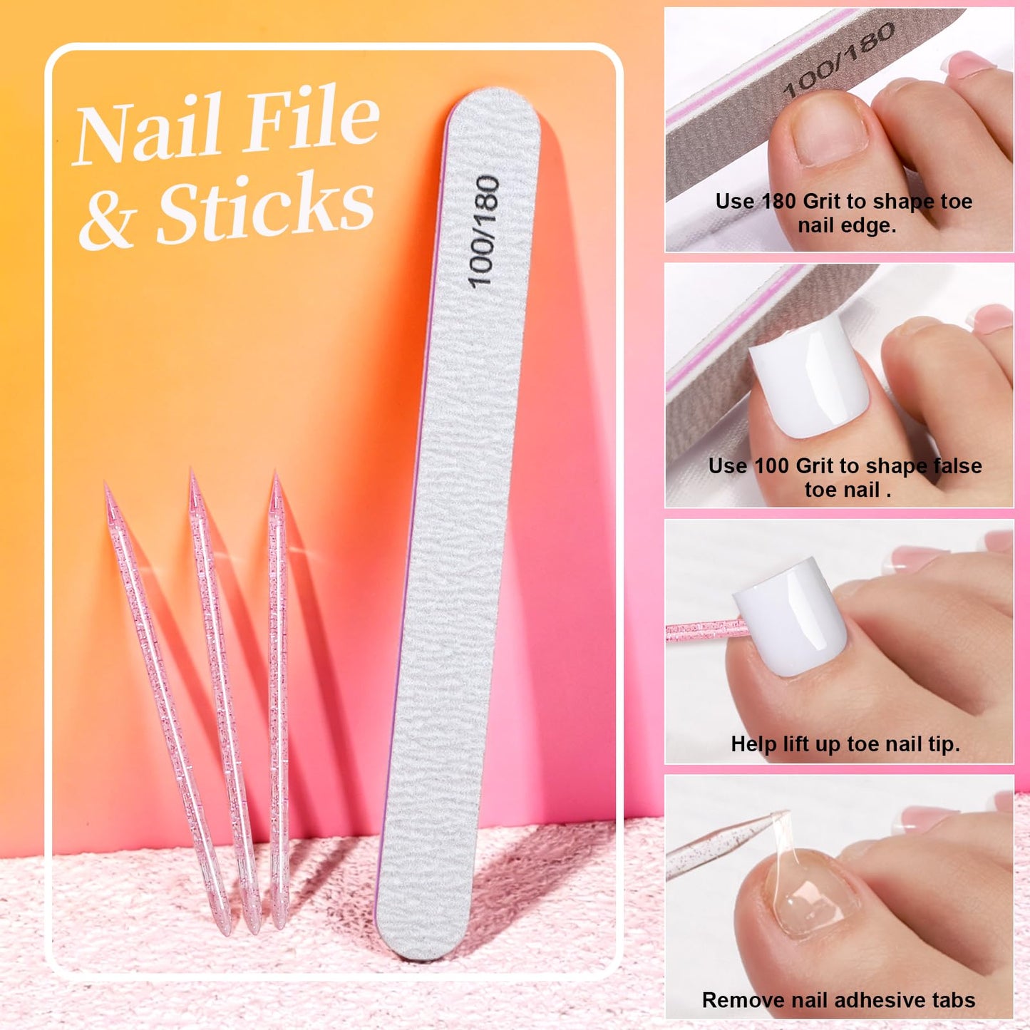 Teentor Square White Toenails Press on Kit, 15 Sizes Toe Nail Press ons with Nail Glue, Thick Press on Toenails Toe Press on Nails Tips for Women, Full Cover Glossy Fake Toe Nails Glue on for Wedding