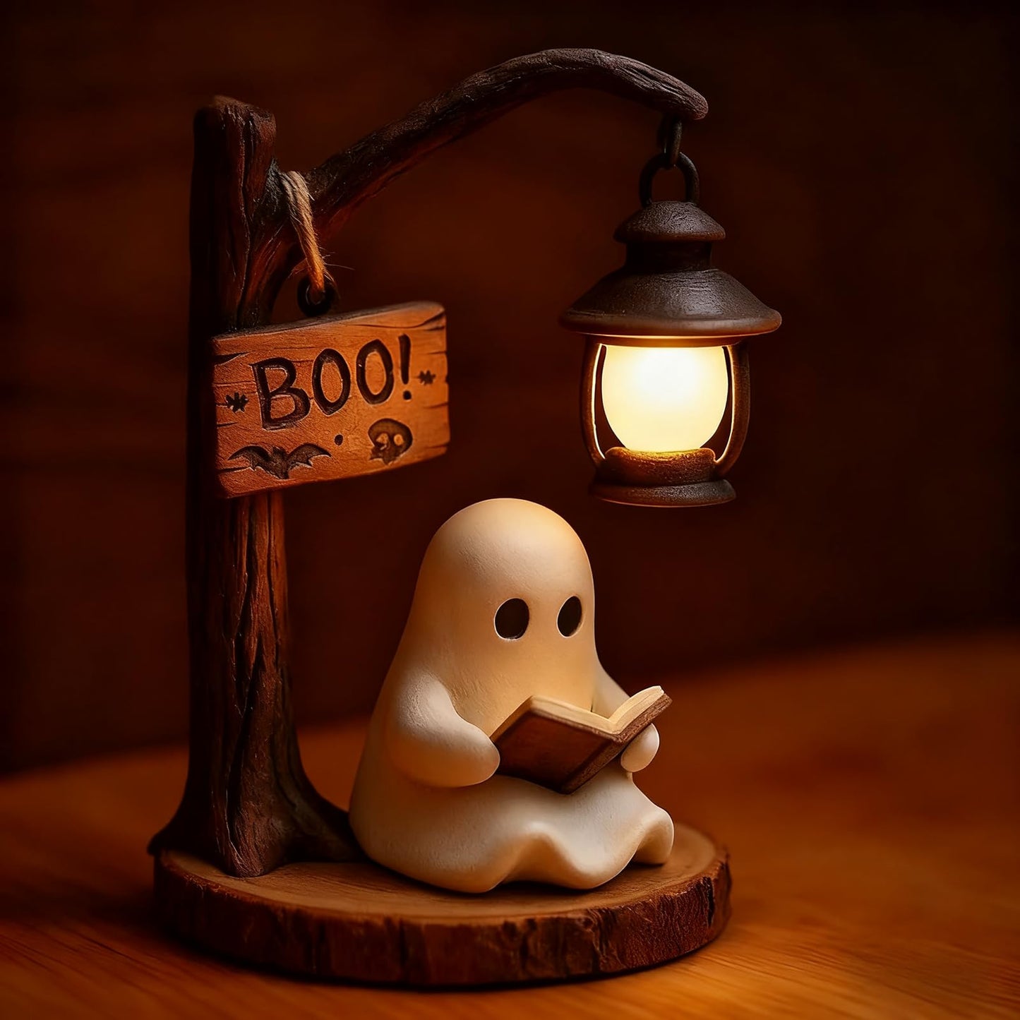 BRKYKGK Halloween Figurine Lamps, Cute Ghost Lamp Statue Night Light with Ghost Reading Book Designs, Indoor Party Decor Halloween Lamp for Home Table Room Kitchen Office Indoor Decorations