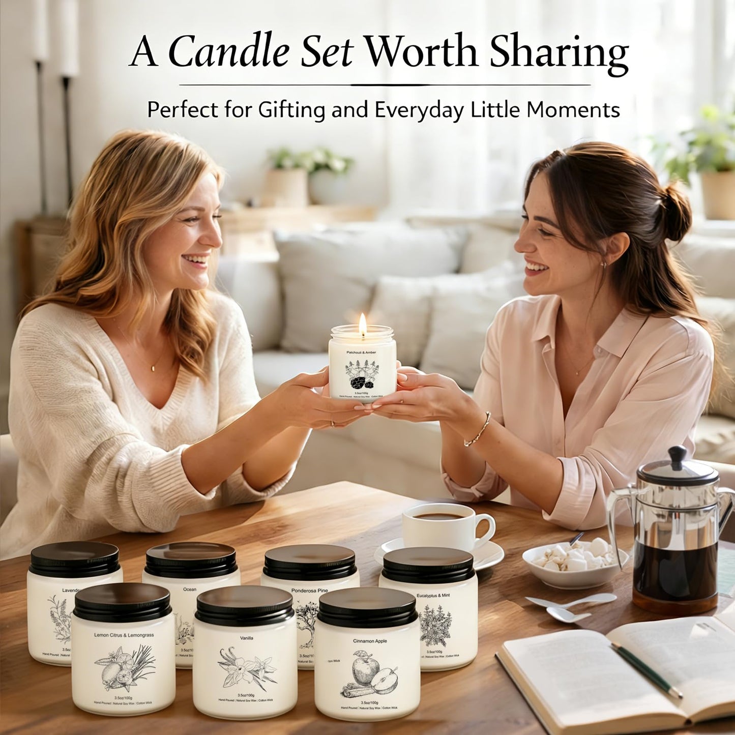 Scented Candles for Home, 8 Pack Soy Wax Gift Set for Women, Aromatherapy Candles, Lavender, Vanilla, Eucalyptus Mint, Ocean