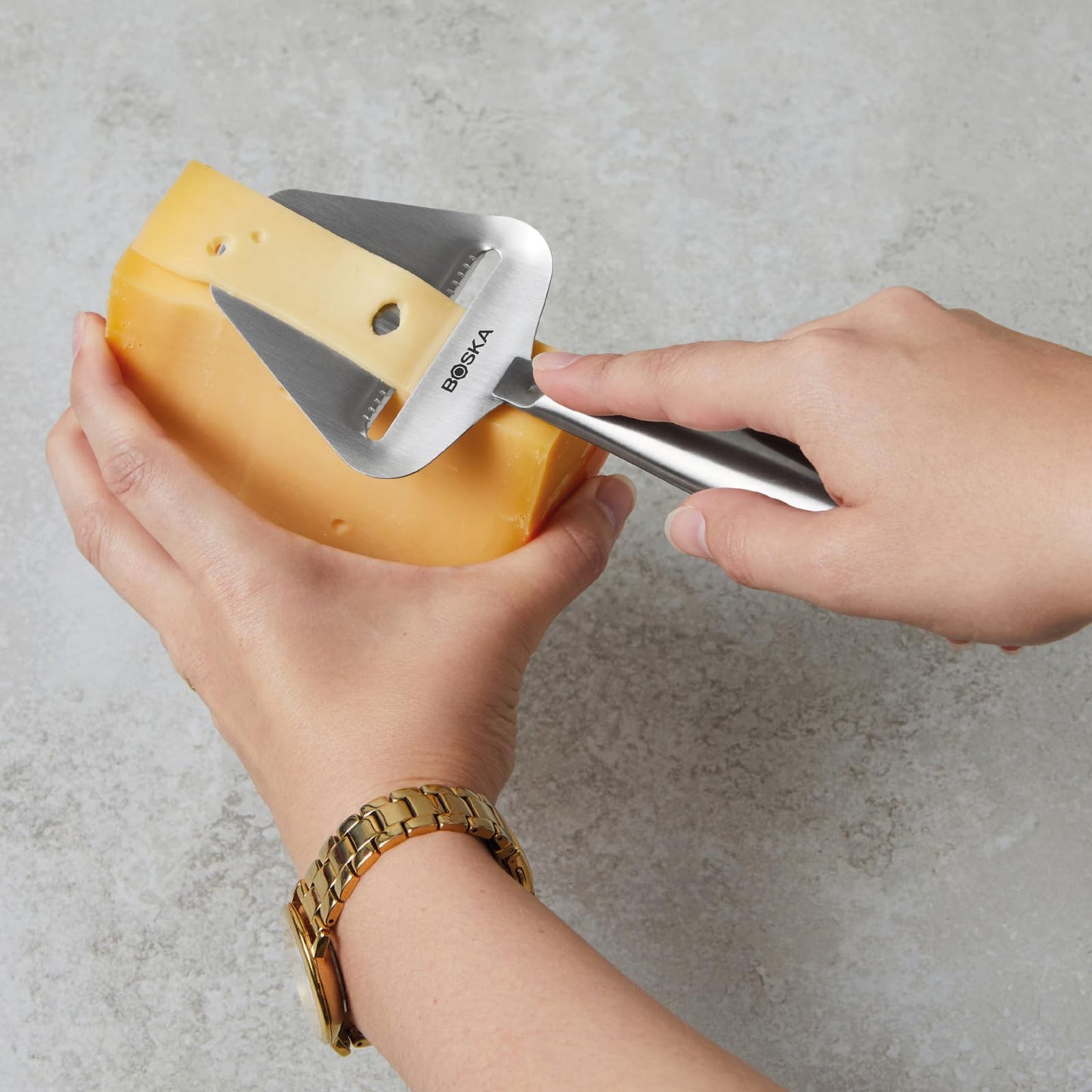 Boska Stainless Steel Cheese Slicer - Copenhagen For All Types of Cheese - Multi-Functional Cheese Slicer - Handheld Slicer - Silver Non-Stick - Dishwasher Safe - For Kitchen Cooking