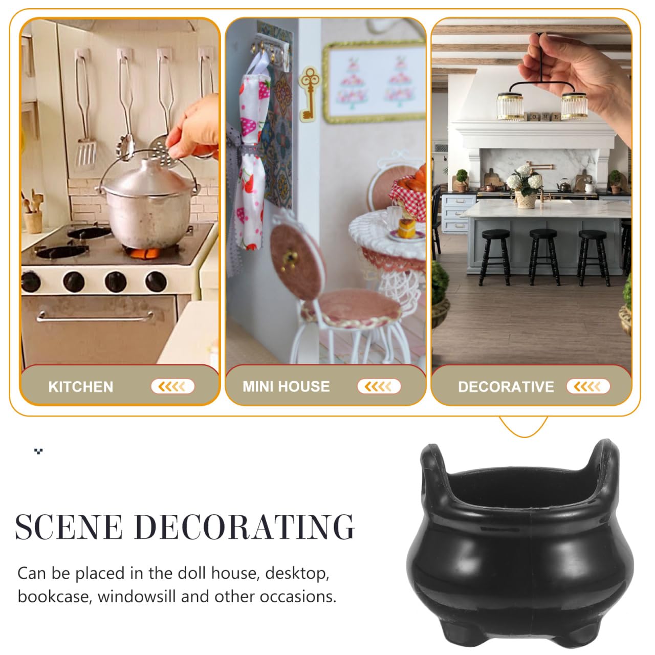 Garneck 24Pcs Miniature Halloween Cauldron Mini Black Witch Boiler Decoration Plastic Dollhouse Furniture for Halloween Carnival Party Decor