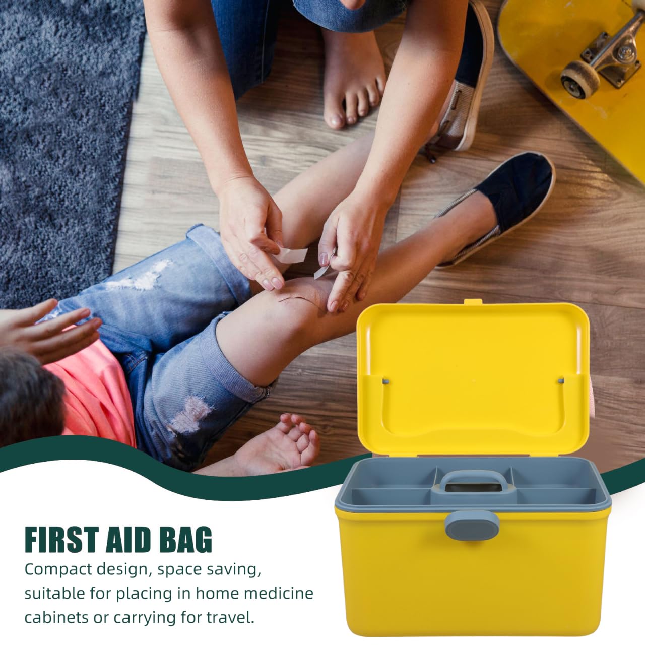 NOLITOY Empty First Aid Box Organizer (Yellow), Multi-Layer Plastic Medicine Storage Container with Handle for Baby Care, College Dorm and Family Bandage Caddy