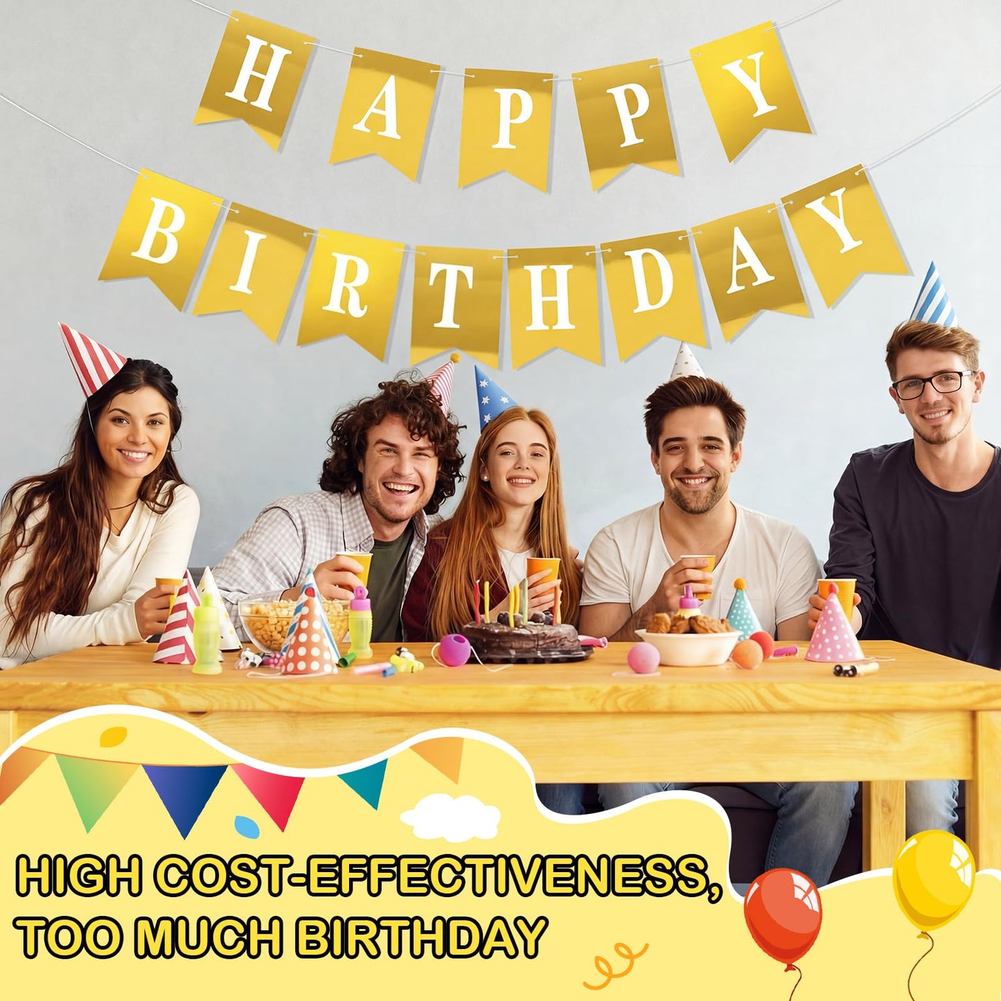 Mooliwe 171 Pcs DIY Custom Banner Kit Make Your Own Customizable Sign for Birthday Wedding Party Decoration Include 20 Paper Pennant 148 Letters and Numbers Rope Threading Device(Mirror Gold)