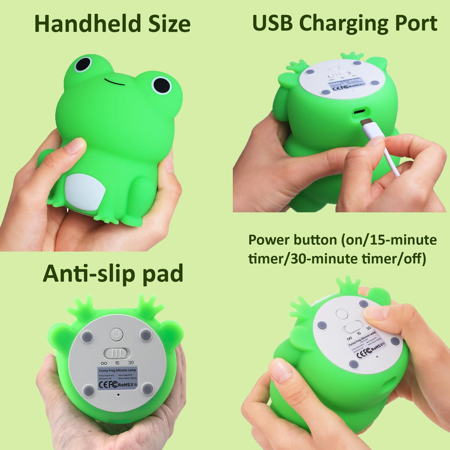 OkiyiD Frog Night Light for Nursery, Rechargeable Dimmable Bedside Lamp with Touch Control(ABS+SIL), Portable Kids Gift for Girls, Boys, Babies