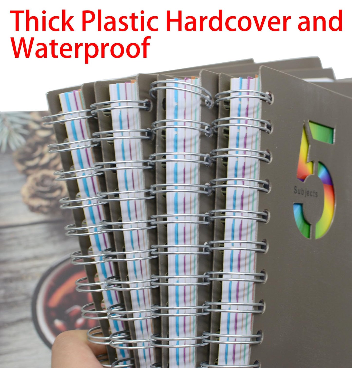 5 Subject Notebook, 4 Pcs 10 Inch x 7 Inch B5 Black Spiral Notebook With Waterproof Plastic Softcover, 300 Pages 80 Gsm College Ruled Papers With 5 Sheets Colorful Movable Dividers (4 Pcs Black)