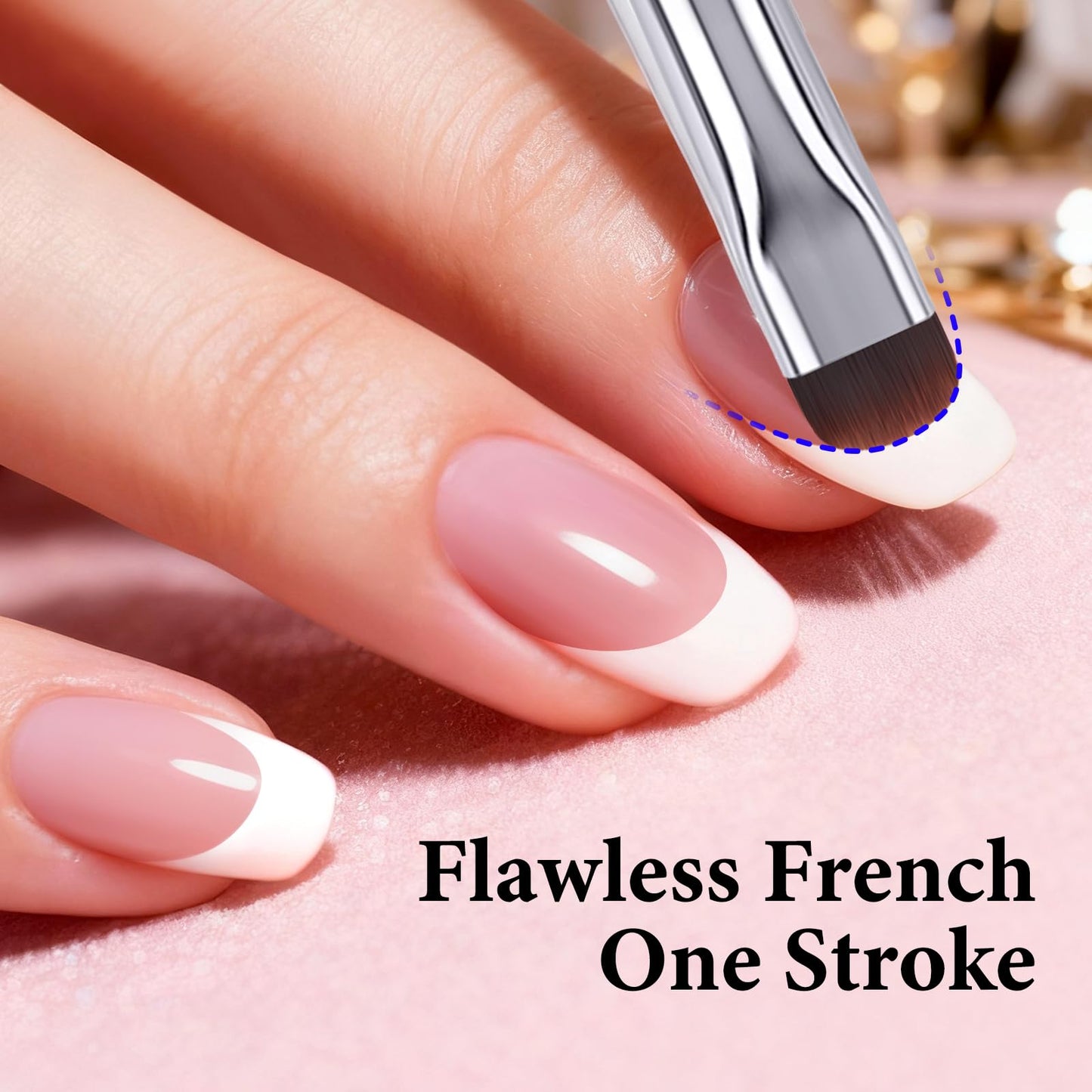 French Brush for Nails & Gel Polish Clean Up, Dual-Use Metal Handle Nail Art Brush with Cap for French Tips, Acrylic, Polygel | Professional Manicure Tool (Black)